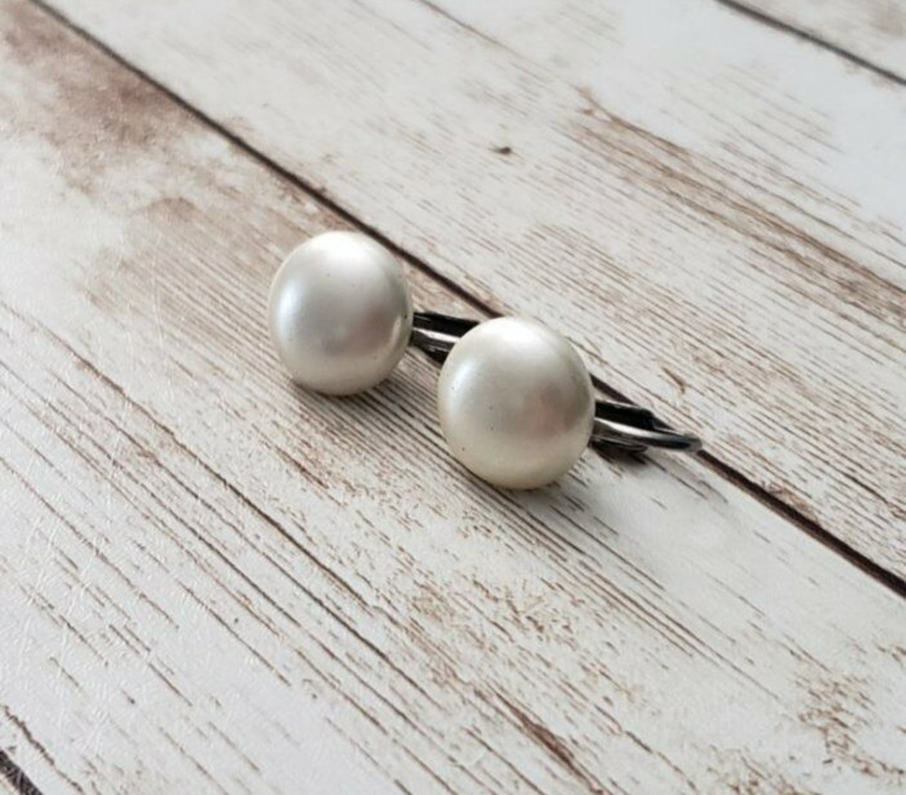 Vintage Clip On Earrings Just Over 1/2" Button Style Pearlescent Circular